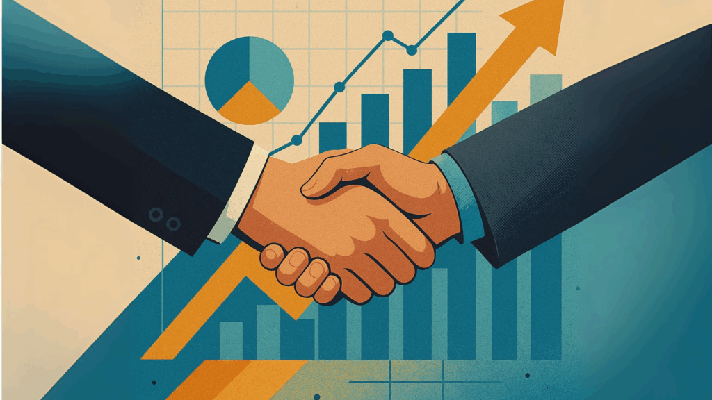 Poignée de main sur fond de graphiques financiers abstraits